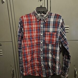 Men's Abercombie & Fitch Red and Blue Plaid Shirt Size Large